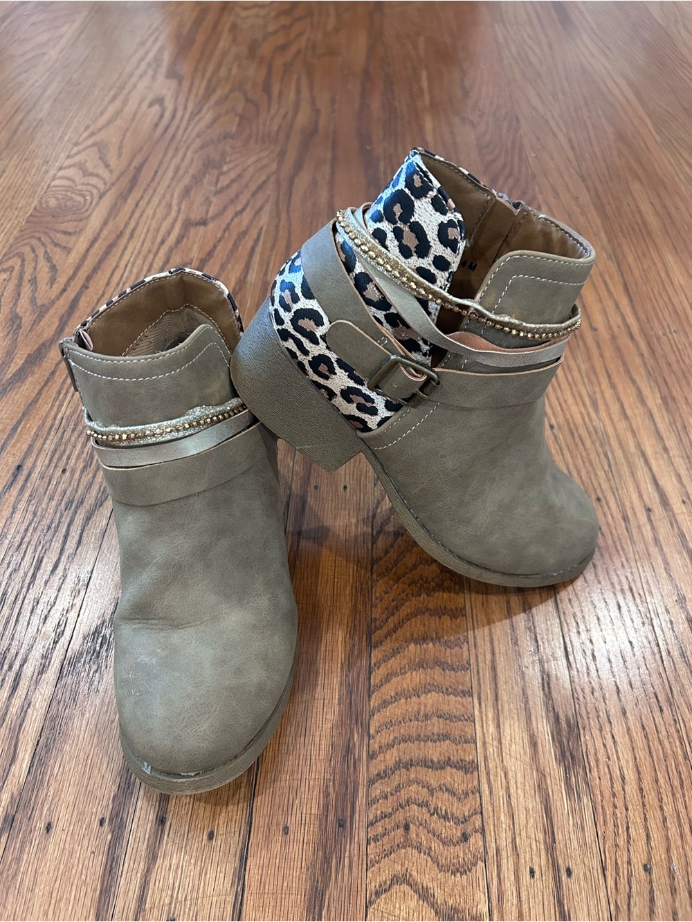 Jellypop Taupe Ankle Boots with Leopard Accent
